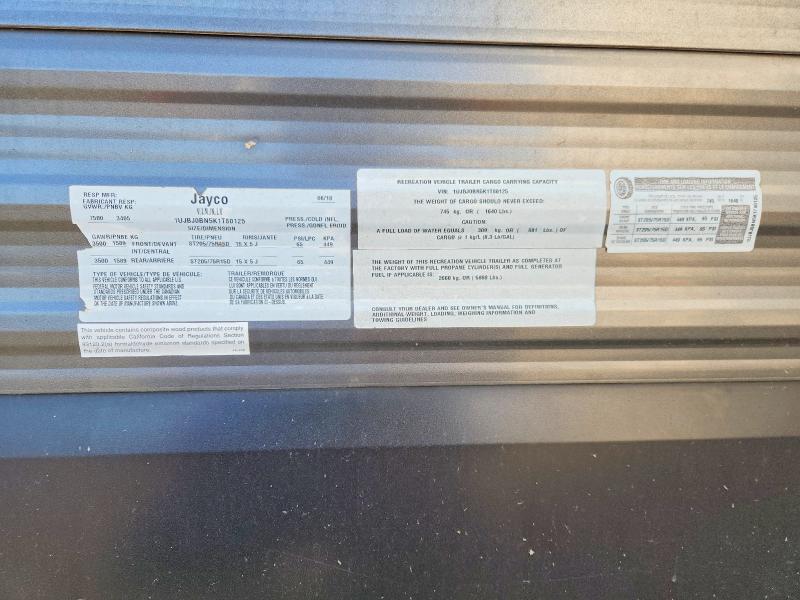 98349655 :رقم المزاد ، 1UJBJ0BN5K1T80125 vin ، 2019 Jay Flight مزاد بيع