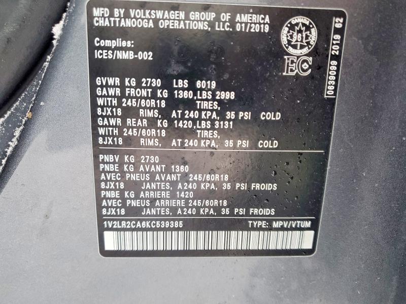 Aukcja sprzedaży 2019 Volkswagen Atlas, vin: 1V2LR2CA6KC539385, numer aukcji: 98645365