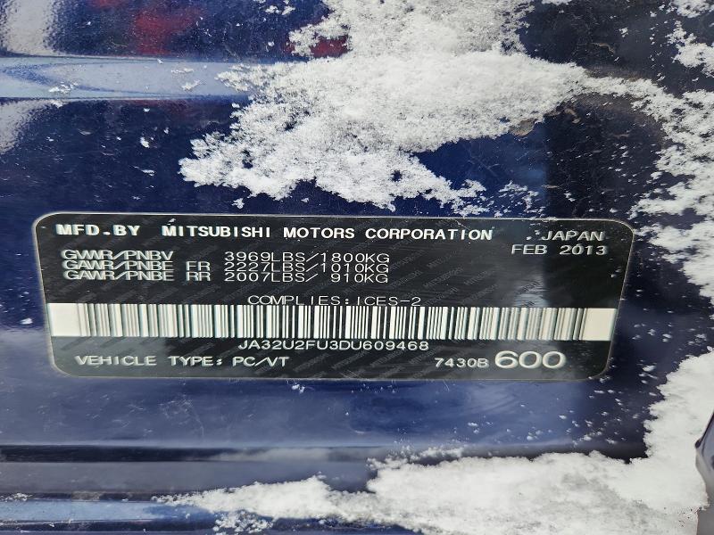 2013 Mitsubishi Lancer Se 4dr მანქანა იყიდება აუქციონზე, vin: JA32U2FU3DU609468, აუქციონის ნომერი: 99788685