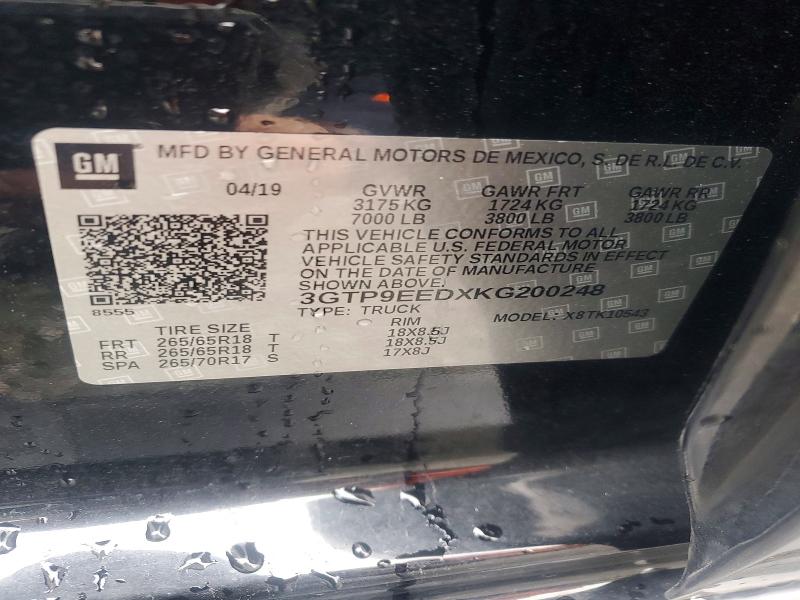 2019 Gmc Sierra მანქანა იყიდება აუქციონზე, vin: 3GTP9EEDXKG200248, აუქციონის ნომერი: 74258065