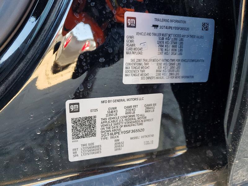 Aukcja sprzedaży 2025 Gmc Sierra, vin: 1GT4UPEY0SF365520, numer aukcji: 74224135