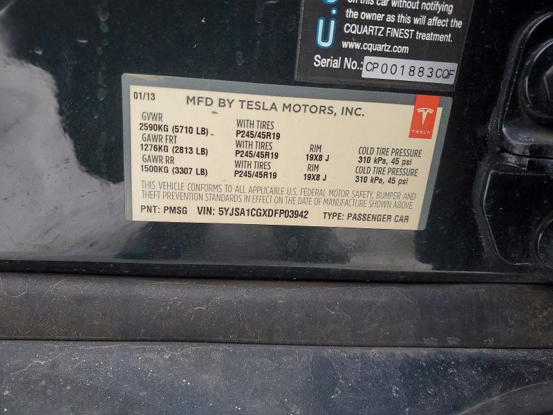 2013 Tesla Model S მანქანა იყიდება აუქციონზე, vin: 5YJSA1CGXDFP03942, აუქციონის ნომერი: 74706565