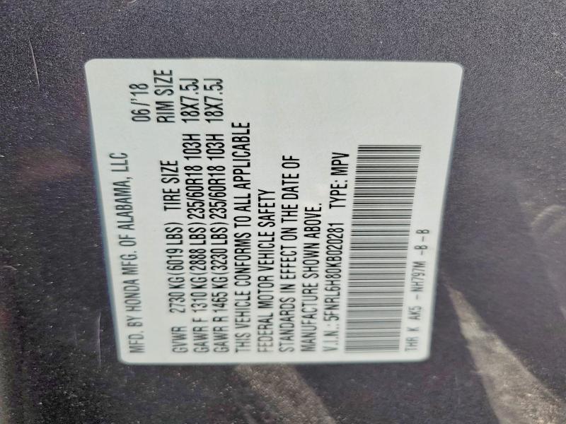 Продажа на аукционе авто 2019 Honda Odyssey To, vin: 5FNRL6H80KB020281, номер лота: 72310865