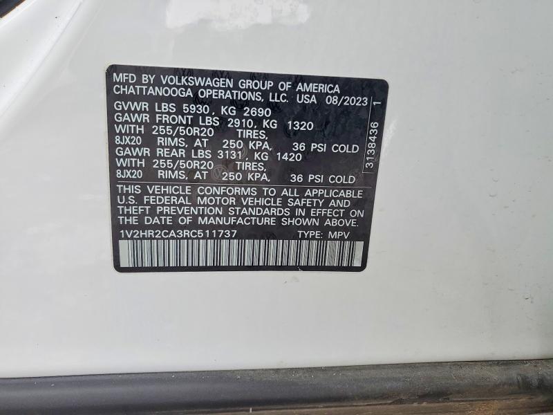 Продажа на аукционе авто 2024 Volkswagen Atlas, vin: 1V2HR2CA3RC511737, номер лота: 75392125