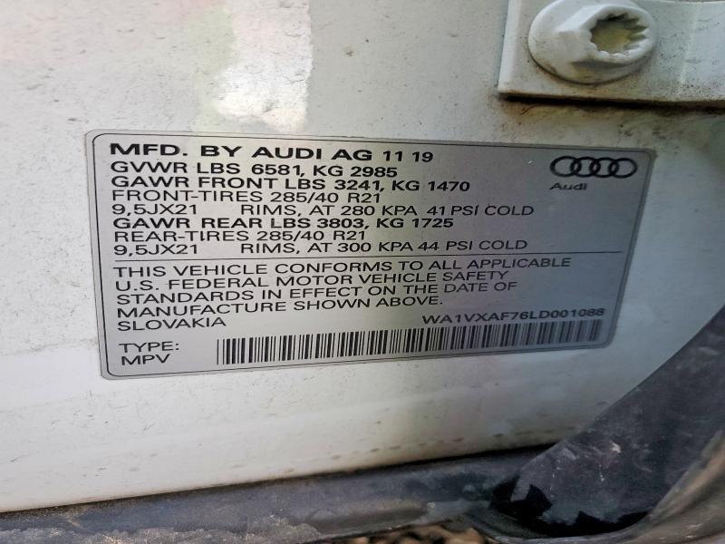 99479365 :رقم المزاد ، WA1VXAF76LD001088 vin ، 2020 Audi Q7 Prestig مزاد بيع