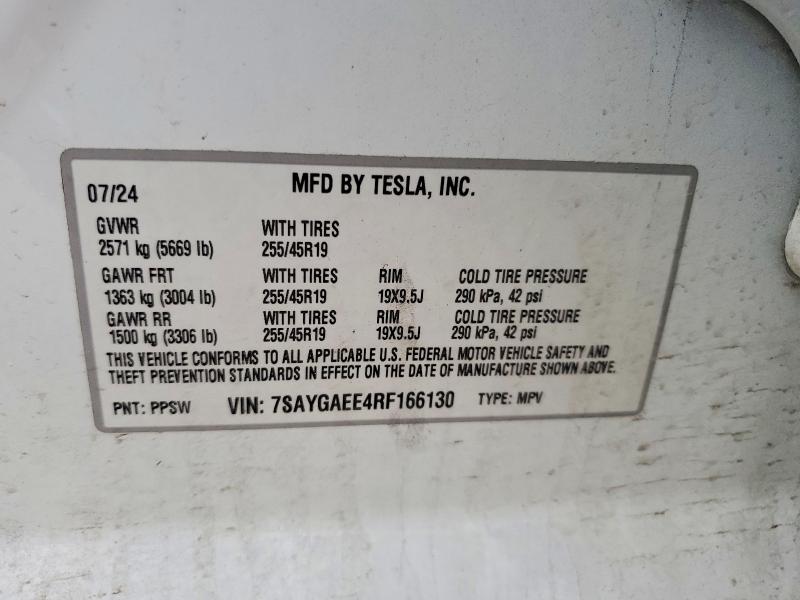Продаж на аукціоні авто 2024 Tesla Model Y, vin: 7SAYGAEE4RF166130, номер лоту: 72755855