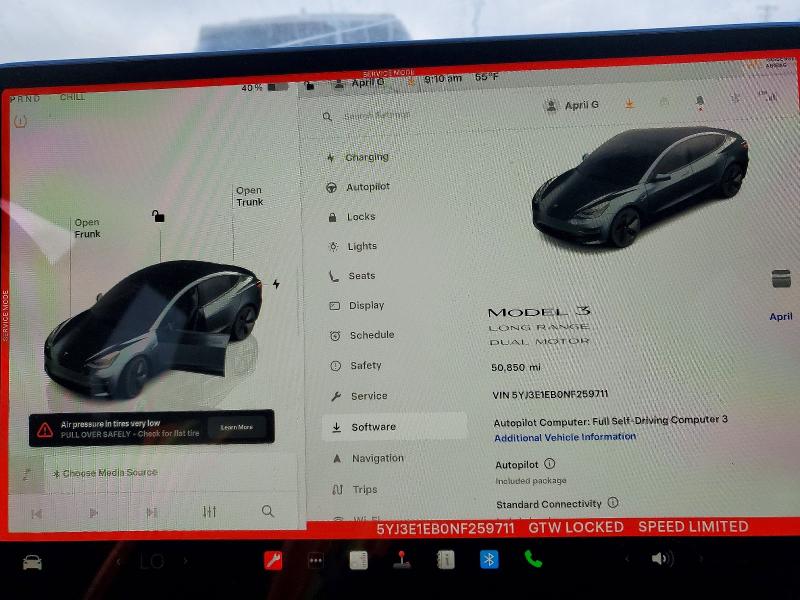 82604185 :رقم المزاد ، 5YJ3E1EB0NF259711 vin ، 2022 Tesla Model 3 مزاد بيع