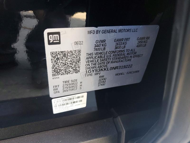 Aukcja sprzedaży 2022 Cadillac Escalade, vin: 1GYS3KKL0NR319222, numer aukcji: 74363085