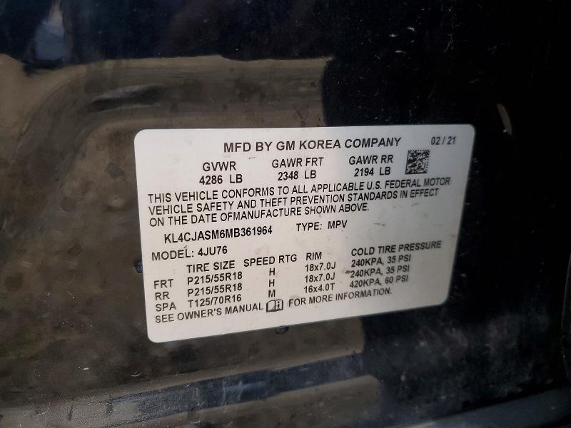 74124515 :رقم المزاد ، KL4CJASM6MB361964 vin ، 2021 Buick Encore مزاد بيع