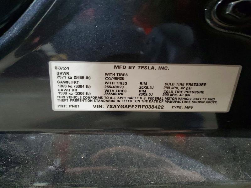 Продаж на аукціоні авто 2024 Tesla Model Y, vin: 7SAYGAEE2RF038422, номер лоту: 99801235