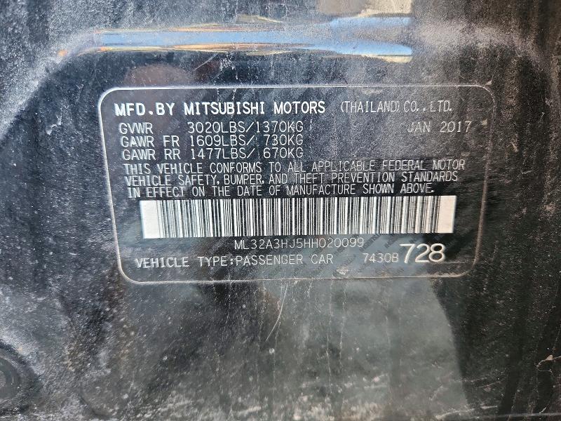 Aukcja sprzedaży 2017 Mitsubishi Mirage, vin: ML32A3HJ5HH020099, numer aukcji: 72863285