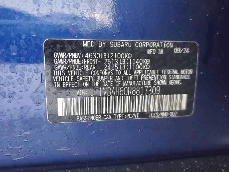 Продажа на аукционе авто 2024 Subaru Wrx, vin: JF1VBAH60R8817309, номер лота: 74779505