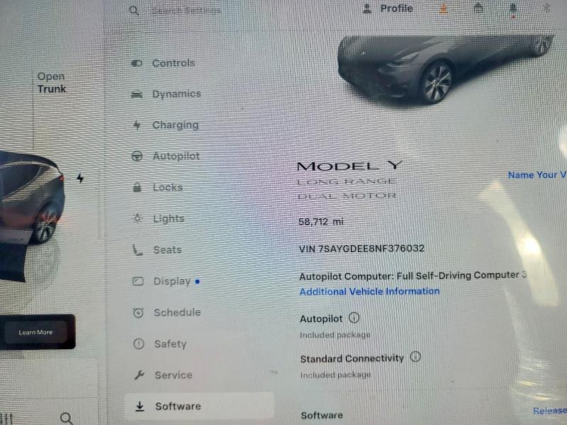 73062775 :رقم المزاد ، 7SAYGDEE8NF376032 vin ، 2022 Tesla Model Y مزاد بيع