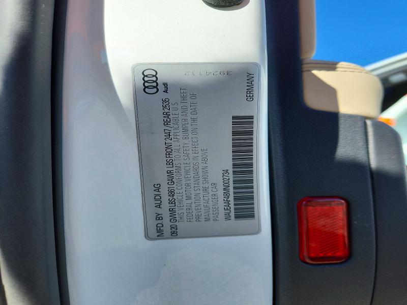 Aukcja sprzedaży 2021 Audi A4, vin: WAUEAAF48MN002734, numer aukcji: 74998595