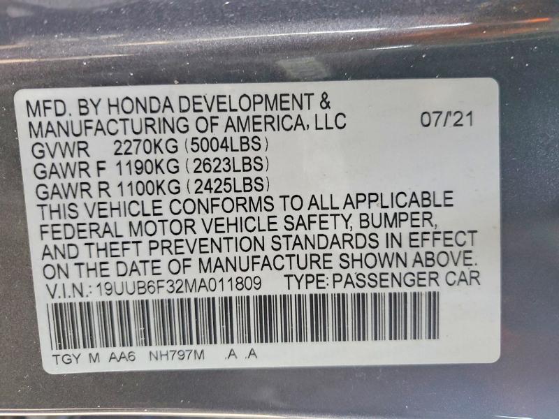 Aukcja sprzedaży 2021 Acura Tlx, vin: 19UUB6F32MA011809, numer aukcji: 98443115
