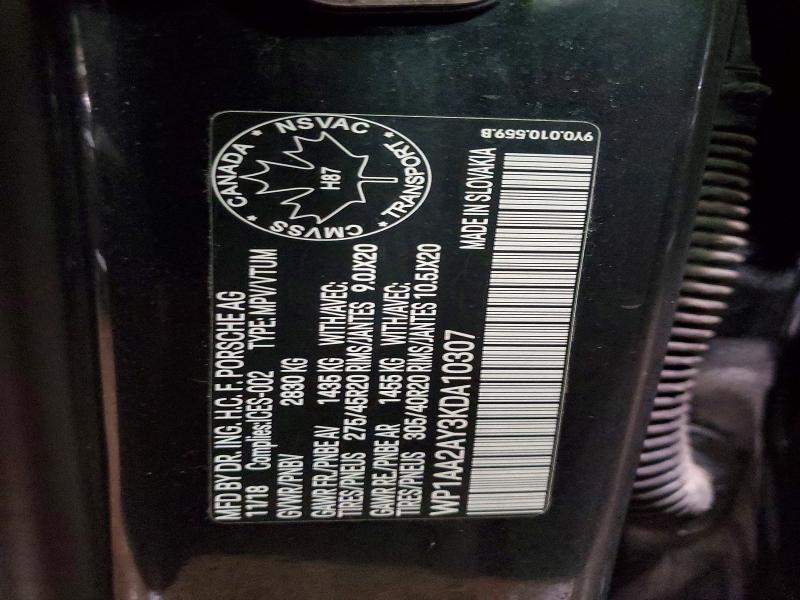 Aukcja sprzedaży 2019 Porsche Cayenne, vin: WP1AA2AY3KDA10307, numer aukcji: 97988225