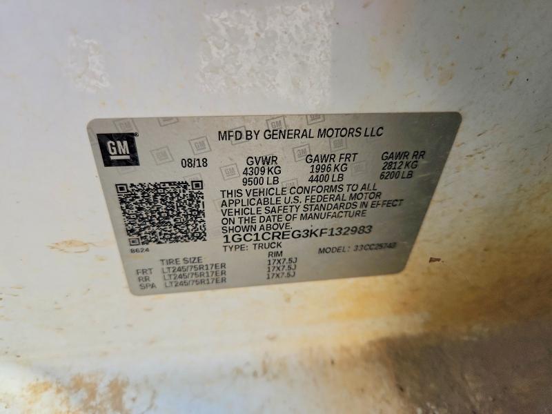 2019 Chevrolet Silverado მანქანა იყიდება აუქციონზე, vin: 1GC1CREG3KF132983, აუქციონის ნომერი: 73401525