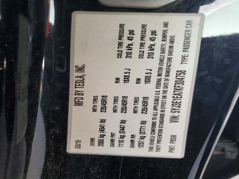 Продажа на аукционе авто 2019 Tesla Model 3, vin: 5YJ3E1EA7KF304758, номер лота: 74654695