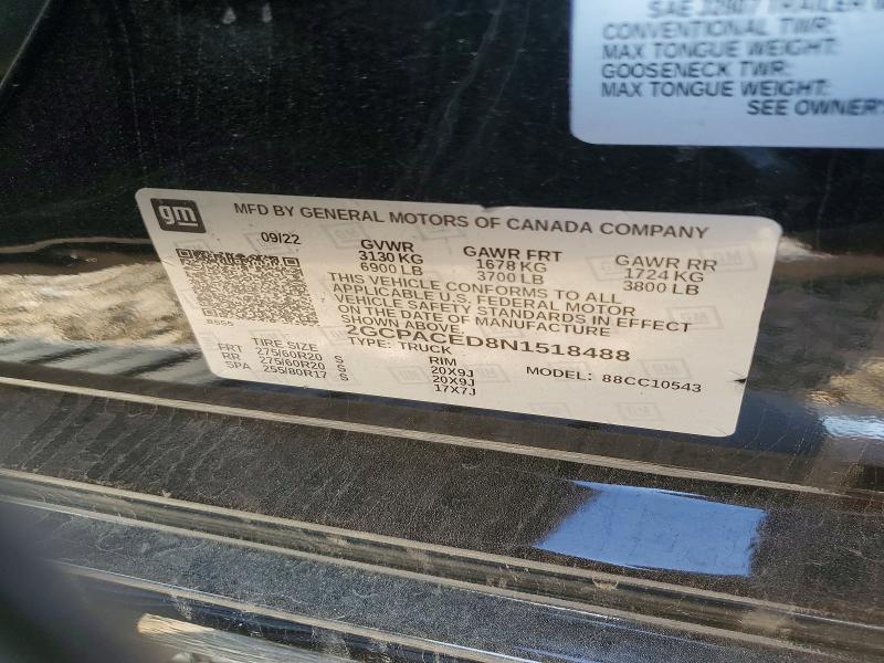 Aukcja sprzedaży 2022 Chevrolet Silverado, vin: 2GCPACED8N1518488, numer aukcji: 98553895