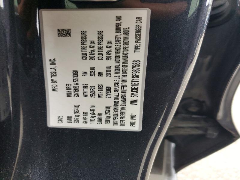 97238455 :رقم المزاد ، 5YJ3E1ET1SF987588 vin ، 2025 Tesla Model 3 مزاد بيع