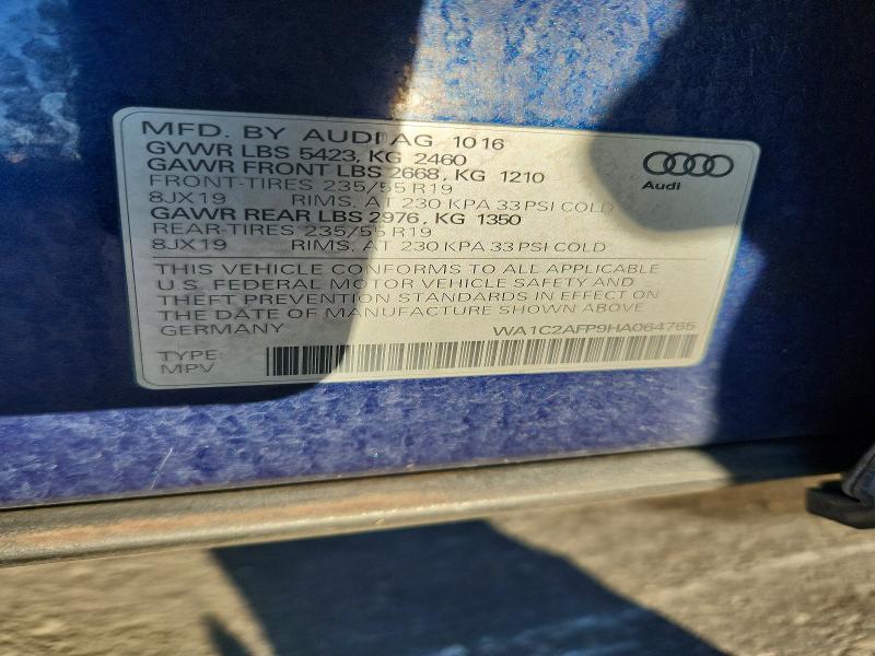 2017 Audi Q5 მანქანა იყიდება აუქციონზე, vin: WA1C2AFP9HA064765, აუქციონის ნომერი: 73612485