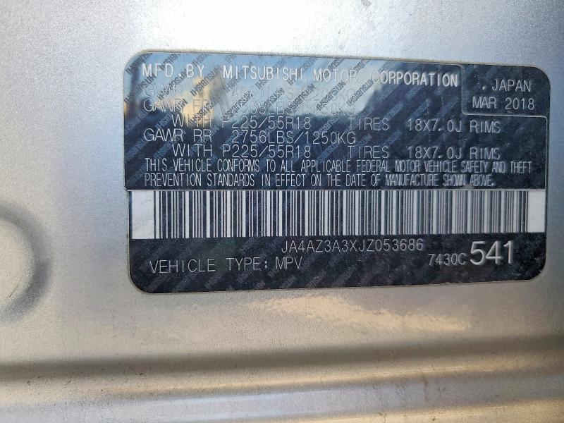 Продаж на аукціоні авто 2018 Mitsubishi Outlander, vin: JA4AZ3A3XJZ053686, номер лоту: 73467445