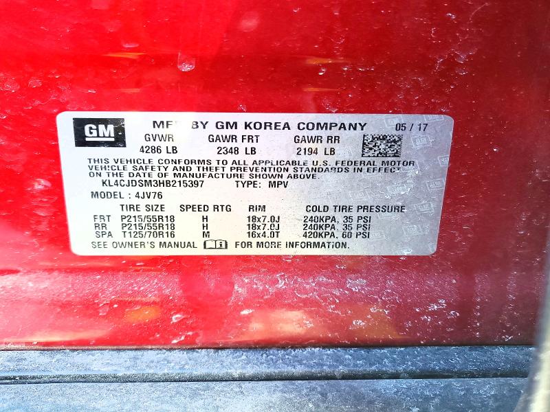 73287915 :رقم المزاد ، KL4CJDSM3HB215397 vin ، 2017 Buick Encore مزاد بيع