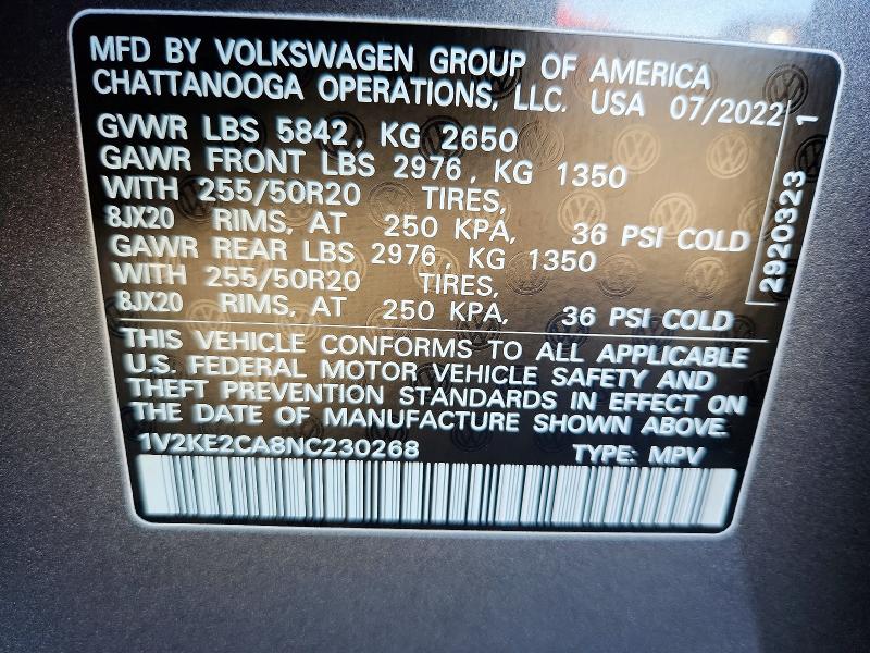 Aukcja sprzedaży 2022 Volkswagen Atlas Cross Sport, vin: 1V2KE2CA8NC230268, numer aukcji: 97770755
