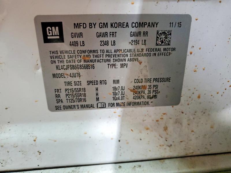 Aukcja sprzedaży 2016 Buick Encore, vin: KL4CJFSB6GB568516, numer aukcji: 72319555