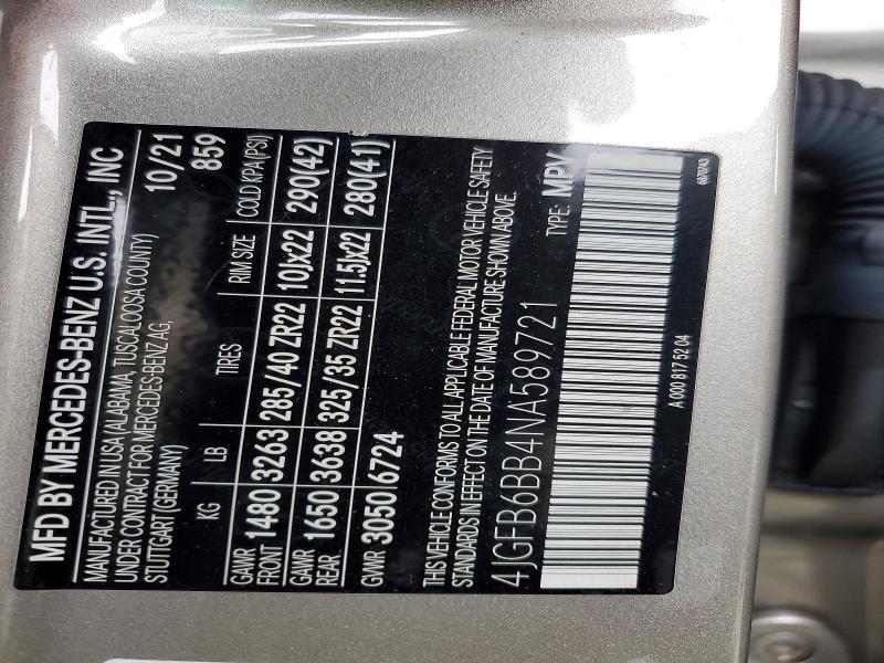 Aukcja sprzedaży 2022 Mercedes-benz Gle Amg 53, vin: 4JGFB6BB4NA589721, numer aukcji: 99852505