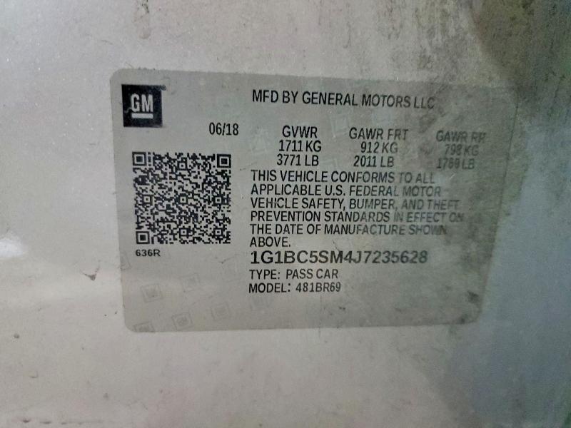 2018 Chevrolet Cruze მანქანა იყიდება აუქციონზე, vin: 1G1BC5SM4J7235628, აუქციონის ნომერი: 99042345