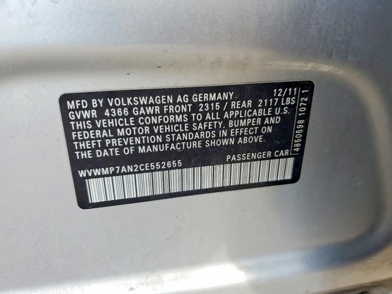 Aukcja sprzedaży 2012 Volkswagen Cc Sport, vin: WVWMP7AN2CE552655, numer aukcji: 99538305