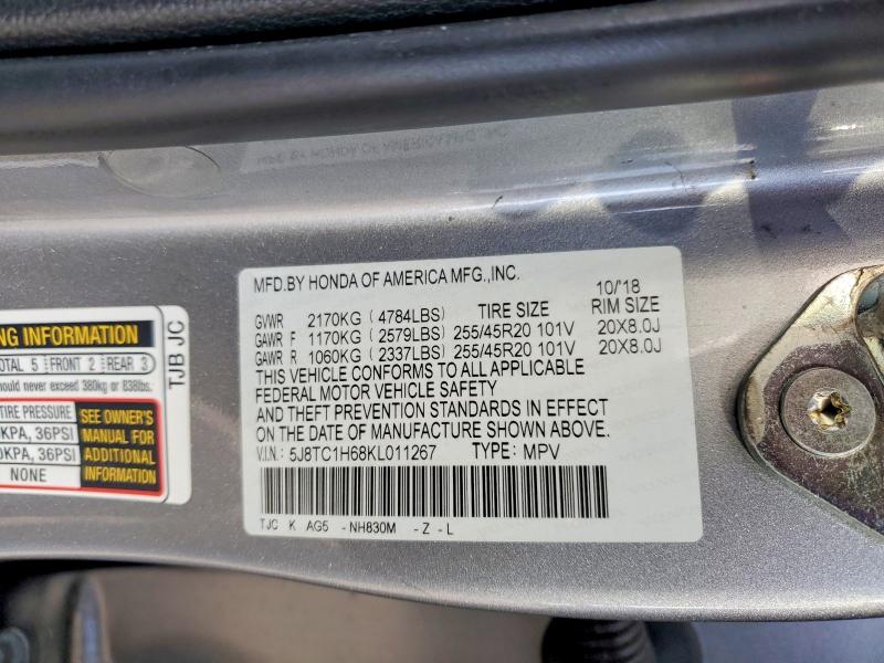 Продажа на аукционе авто 2019 Acura Rdx, vin: 5J8TC1H68KL011267, номер лота: 99873405