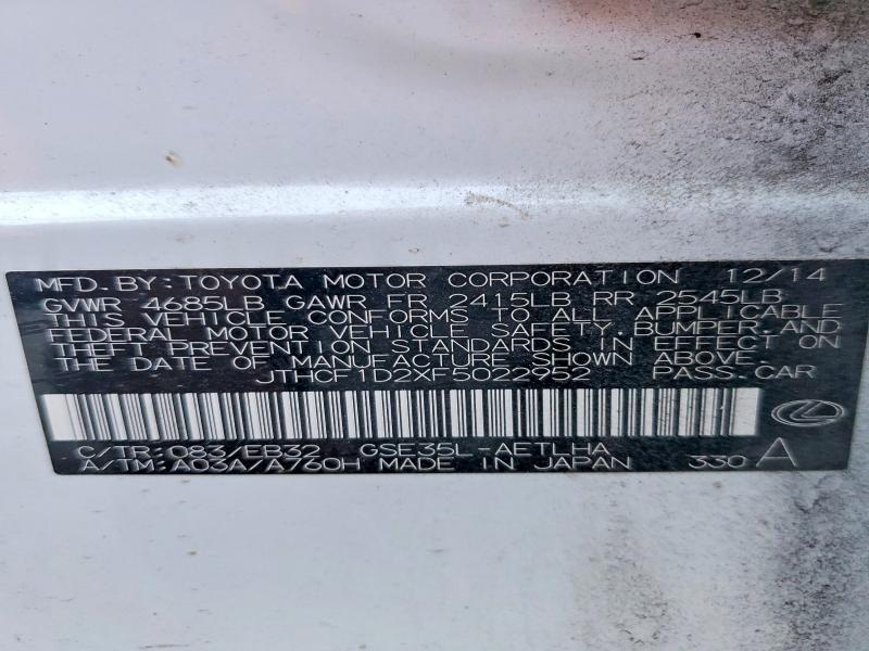Продаж на аукціоні авто 2015 Lexus Is, vin: JTHCF1D2XF5022952, номер лоту: 97940605