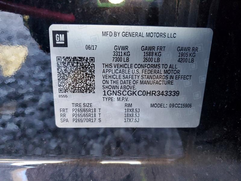 Продажа на аукционе авто 2017 Chevrolet Suburban, vin: 1GNSCGKC0HR343339, номер лота: 98626635