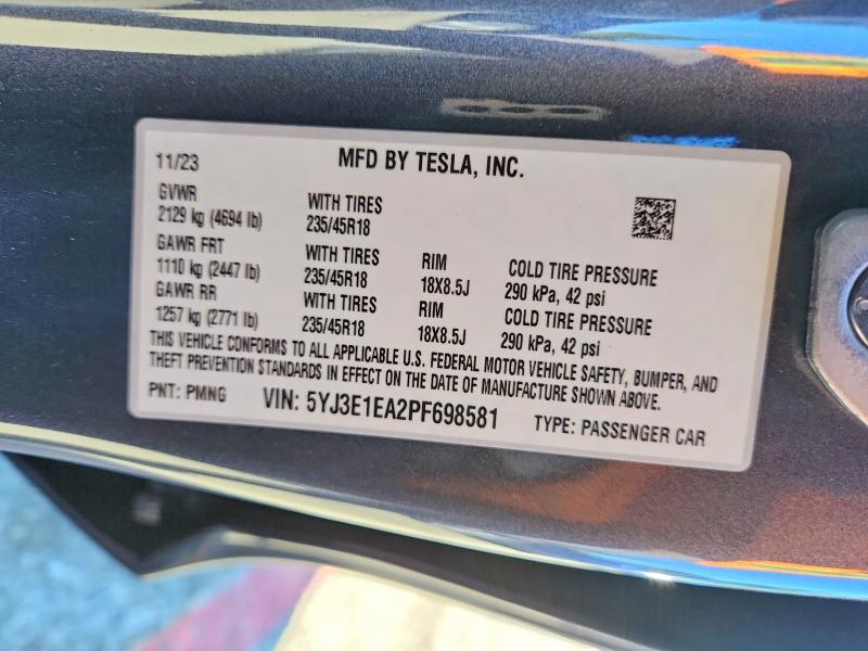99888955 :رقم المزاد ، 5YJ3E1EA2PF698581 vin ، 2023 Tesla Model 3 مزاد بيع