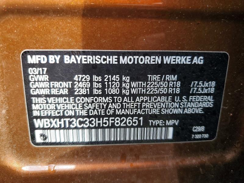 72611855 :رقم المزاد ، WBXHT3C33H5F82651 vin ، 2017 Bmw X1 مزاد بيع