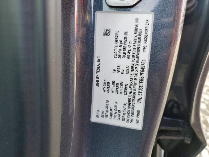 Aukcja sprzedaży 2023 Tesla Model 3, vin: 5YJ3E1EB6PF649781, numer aukcji: 75238745