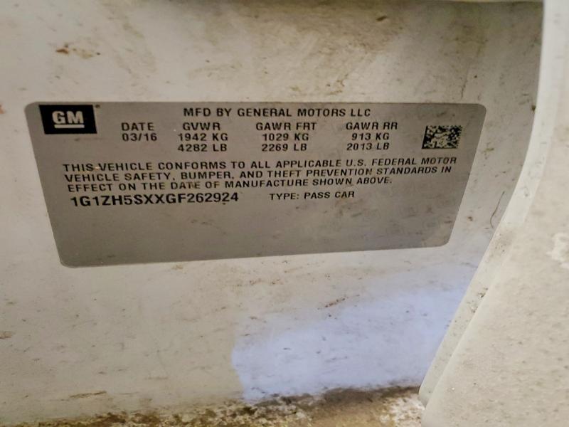 75638845 :رقم المزاد ، 1G1ZH5SXXGF262924 vin ، 2016 Chevrolet Malibu مزاد بيع