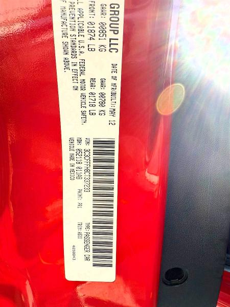 75488225 :رقم المزاد ، 3C3CFFFH8CT337233 vin ، 2012 Fiat 500 Abarth مزاد بيع
