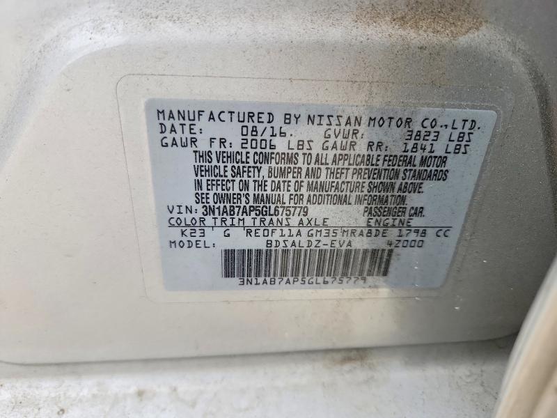 Aukcja sprzedaży 2016 Nissan Sentra S, vin: 3N1AB7AP5GL675779, numer aukcji: 74595605