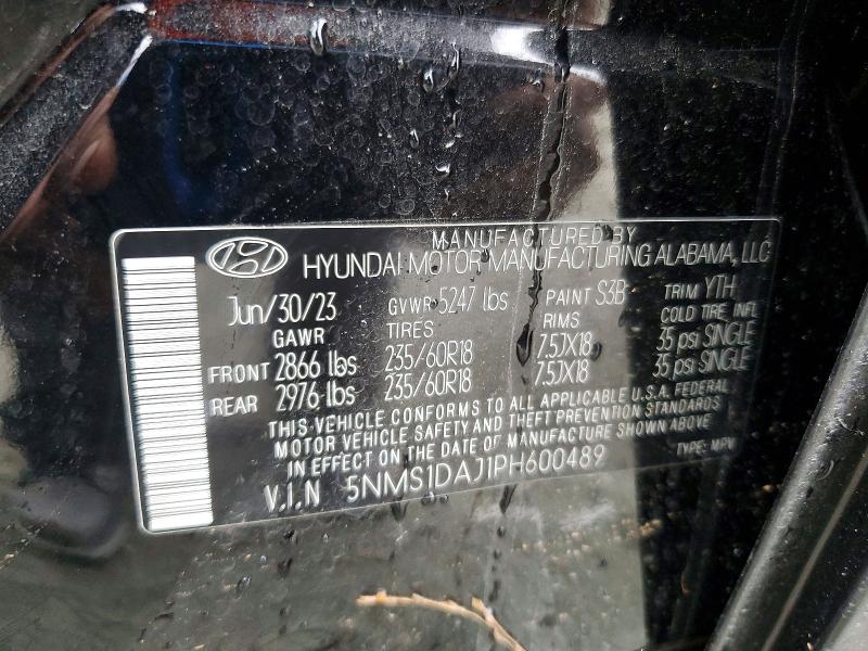Продаж на аукціоні авто 2023 Hyundai Santa Fe, vin: 5NMS1DAJ1PH600489, номер лоту: 99888005