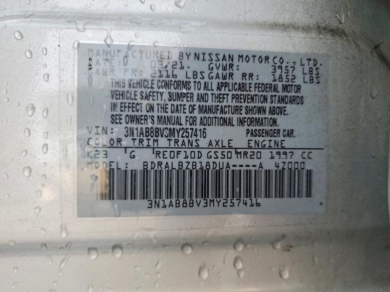 Продаж на аукціоні авто 2021 Nissan Sentra, vin: 3N1AB8BV3MY257416, номер лоту: 72761965