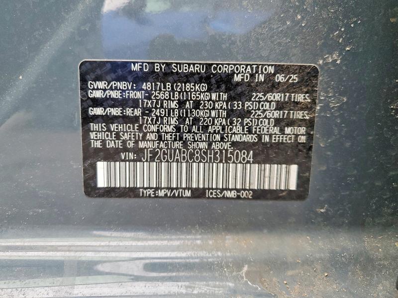 Aukcja sprzedaży 2025 Subaru Crosstrek, vin: JF2GUABC8SH315084, numer aukcji: 75205955
