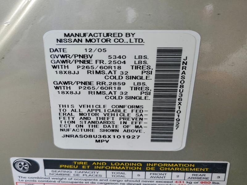 Aukcja sprzedaży 2006 Infiniti Fx35, vin: JNRAS08U36X101927, numer aukcji: 73757575