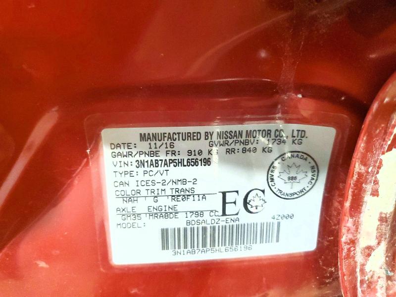 72277925 :رقم المزاد ، 3N1AB7AP5HL656196 vin ، 2017 Nissan Sentra مزاد بيع