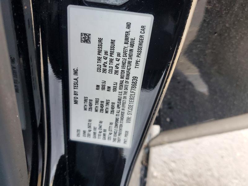Продаж на аукціоні авто 2020 Tesla Model 3, vin: 5YJ3E1EB2LF786839, номер лоту: 74409255