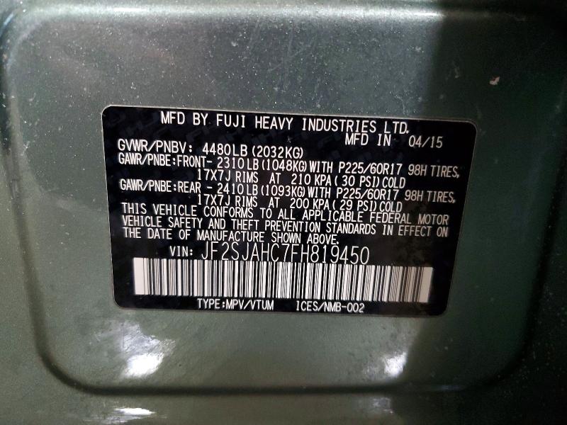 Aukcja sprzedaży 2015 Subaru Forester, vin: JF2SJAHC7FH819450, numer aukcji: 74672745