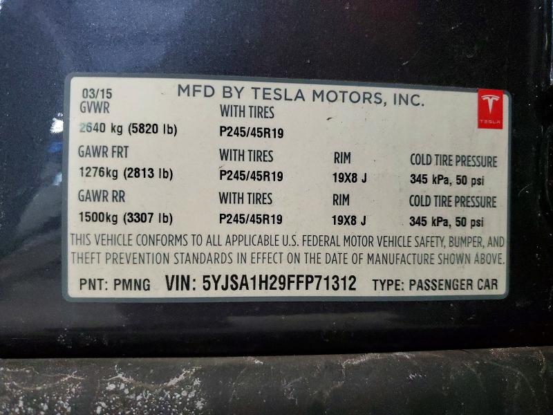 74954845 :رقم المزاد ، 5YJSA1H29FFP71312 vin ، 2015 Tesla Model S مزاد بيع
