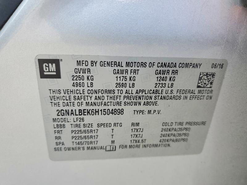 Aukcja sprzedaży 2017 Chevrolet Equinox, vin: 2GNALBEK6H1504898, numer aukcji: 98589705
